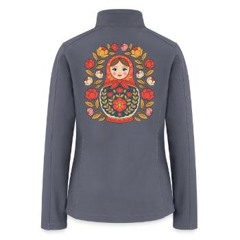 Matryoshka Floral Folk Art Doll - Women’s Soft Shell Jacket - gray - Back