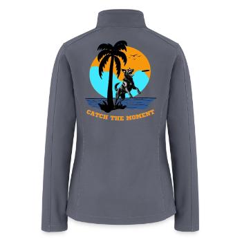 Belgian Malinois Frisbee Catch Retro Sunset Tee  - Women’s Soft Shell Jacket - gray - Back