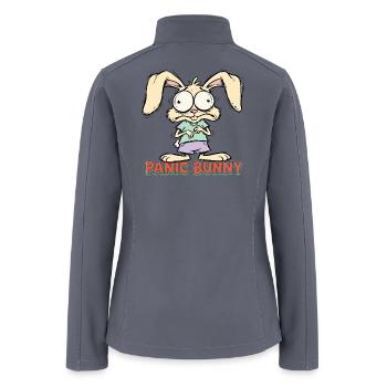Panic Bunny Funny Anxious Rabbit Cartoon Design - Women’s Soft Shell Jacket - gray - Back