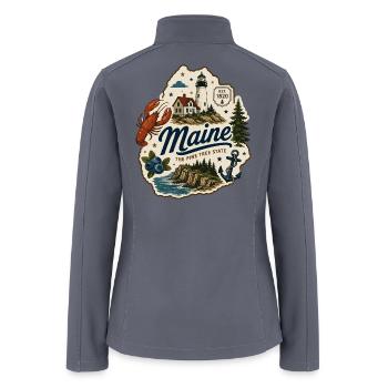 Maine Pine Tree State Vintage Coastal Sticker - Women’s Soft Shell Jacket - gray - Back