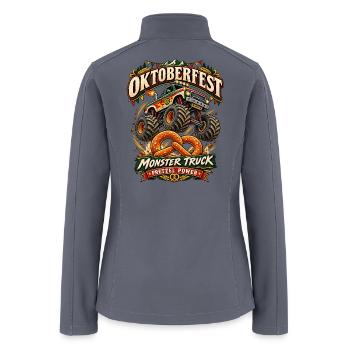 Oktoberfest Monster Truck Pretzel Jump Funny  - Women’s Soft Shell Jacket - gray - Back
