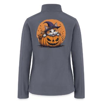 Pumpkin Cat in Witch Hat  - Halloween - Women’s Soft Shell Jacket - gray - Back