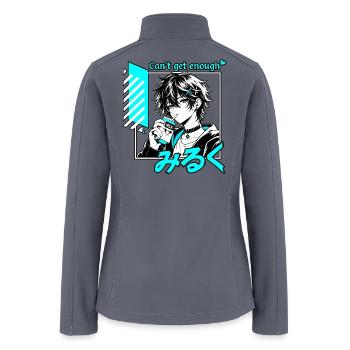 Cute Anime Boy Drinking Milk Cyan Vaporwave Art - Women’s Soft Shell Jacket - gray - Back