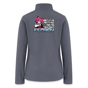 Funny Crazy Femboy Anime Catboy Aesthetic Meme - Women’s Soft Shell Jacket - gray - Back