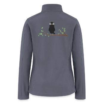 Cute Cartoon Crow on Tree Branch - Women’s Soft Shell Jacket - gray - Back