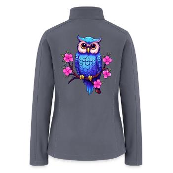 Fantasy Blue Owl on a Blossoming Branch - Women’s Soft Shell Jacket - gray - Back