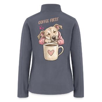 Coffee First Pup Cozy Mug Illustration - Women’s Soft Shell Jacket - gray - Back