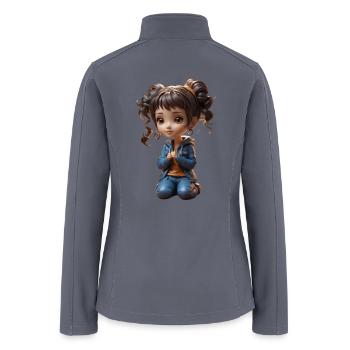 Whimsical Doll Character Illustration - Women’s Soft Shell Jacket - gray - Back