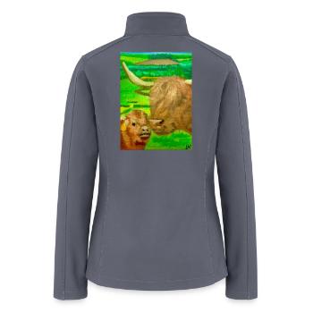 Highland Calves in Lush Meadow - Women’s Soft Shell Jacket - gray - Back