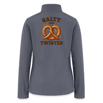 Salty and Twisted – Retro Pretzel Pun – Funny Snac - Women’s Soft Shell Jacket - gray - Back
