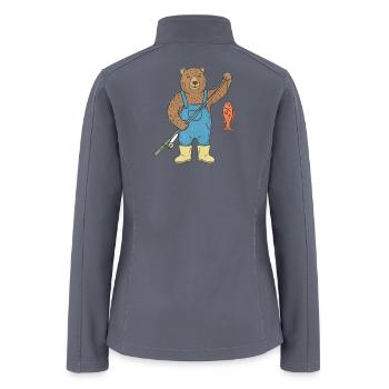Fishing Bear Graphic Outdoorsy Cabin Core Vintage  - Women’s Soft Shell Jacket - gray - Back