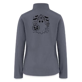 Cute Halloween Ghost with Pumpkin & Bubble Tea  - Women’s Soft Shell Jacket - gray - Back