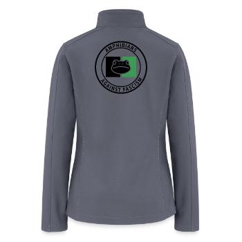 Amphibian Solidarity | Portland Frog Protest Logo - Women’s Soft Shell Jacket - gray - Back