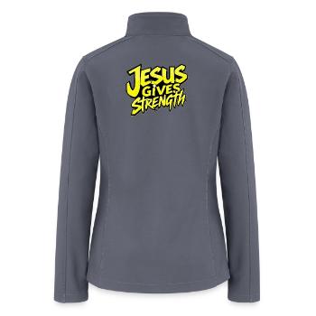 Jesus Gives Strength Streetwear Christian Gym Desi - Women’s Soft Shell Jacket - gray - Back
