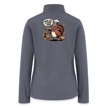 Wine Pie Wine Funny Thanksgiving Turkey Shirt - Women’s Soft Shell Jacket - gray - Back
