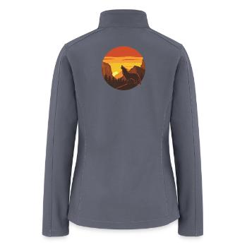 Howling Wolf Mountain Sunset Badge Vector - Women’s Soft Shell Jacket - gray - Back