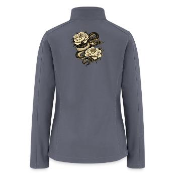 Gold-ink Snake Wrapped Around Peonies - Women’s Soft Shell Jacket - gray - Back