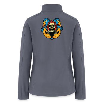 Flaming Skull Emblem Halftone - Women’s Soft Shell Jacket - gray - Back
