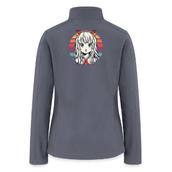 Retro Neon Anime Girl in Sunset Stripes - Women’s Soft Shell Jacket - gray - Back