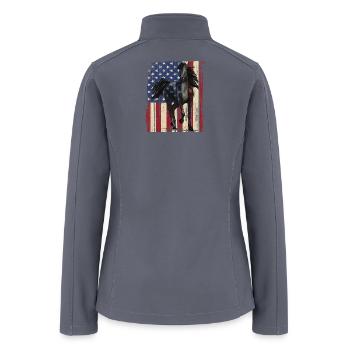 Horse American Flag Horseback Riding T-Shirt - Women’s Soft Shell Jacket - gray - Back