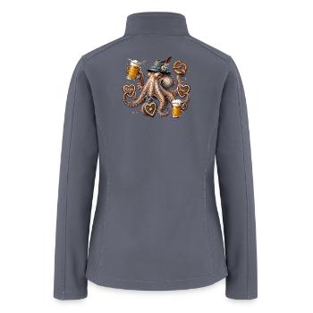 Octopus with Beer, Pretzel, and Traditional Hat - Women’s Soft Shell Jacket - gray - Back