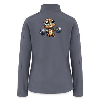 Chibi turtle with barbell weightlifter cartoon - Women’s Soft Shell Jacket - gray - Back