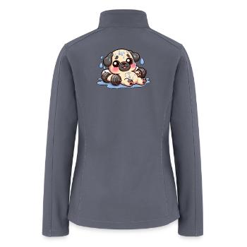 Cute Pug Cartoon Dumbbell Weightlifting - Women’s Soft Shell Jacket - gray - Back