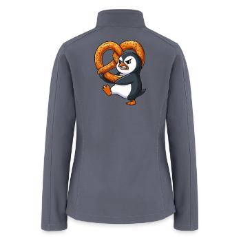 Grumpy penguin pretzel Bavarian funny cartoon - Women’s Soft Shell Jacket - gray - Back