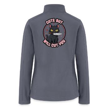 Cute Cat Will Cut You Knife Design - Women’s Soft Shell Jacket - gray - Back