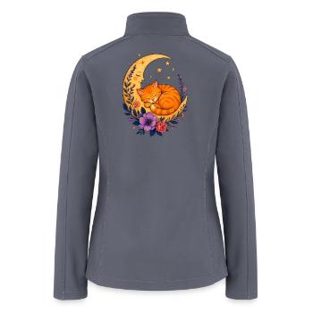 Moonlit Cat on Crescent Moon - Women’s Soft Shell Jacket - gray - Back