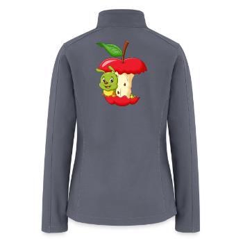 Cute Worm in Red Apple Core Cartoon - Women’s Soft Shell Jacket - gray - Back