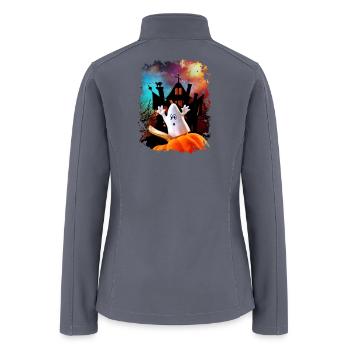 Pumpkin Ghosts Over Haunted House Tshirt - Women’s Soft Shell Jacket - gray - Back
