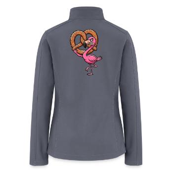 Cute flamingo cartoon pretzel Bavaria Bavarian - Women’s Soft Shell Jacket - gray - Back