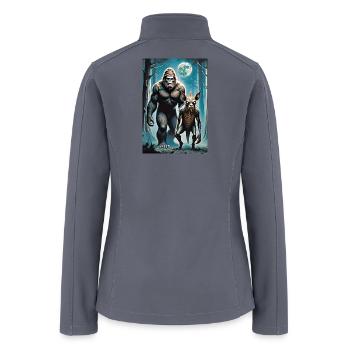 Bigfoot and chupacabra forest walkers full moon  - Women’s Soft Shell Jacket - gray - Back