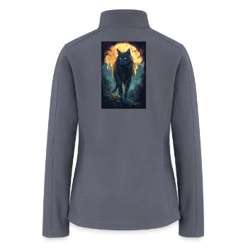 Moonlit Wolfcat in Neon Forest - Women’s Soft Shell Jacket - gray - Back