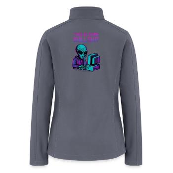 Neon Alien at Retro Computer - Women’s Soft Shell Jacket - gray - Back
