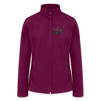 Mono Crown | Black Metallic Geometric Chest Logo - Women’s Soft Shell Jacket - raspberry - Front