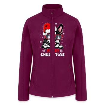 Boston Terrier Christmas Pajama Dog Sunglasses X - Women’s Soft Shell Jacket - raspberry - Front
