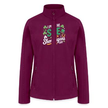 Irish Clover Shenanigans Lucky Charm Womens Comfy - Women’s Soft Shell Jacket - raspberry - Front