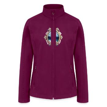 Nautical-Themed Brooch with Sailboat and Gemstones - Women’s Soft Shell Jacket - raspberry - Front