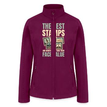 Funny Postal Humor Stamp Collection - Women’s Soft Shell Jacket - raspberry - Front