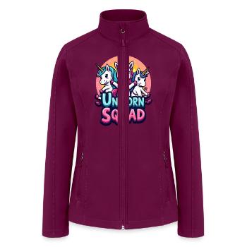 Colorful Unicorn Squad Fantasy Art Fun for a Kid - Women’s Soft Shell Jacket - raspberry - Front