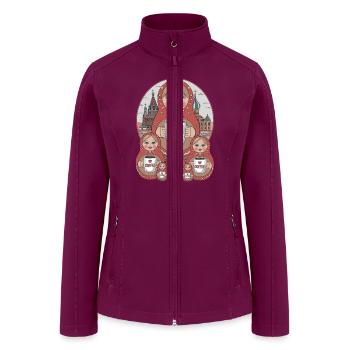 Cute Russian Tradition Dolls Love Coffee - Women’s Soft Shell Jacket - raspberry - Front