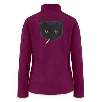 Black Cat Head with Cigarette Illustration - Women’s Soft Shell Jacket - raspberry - Back