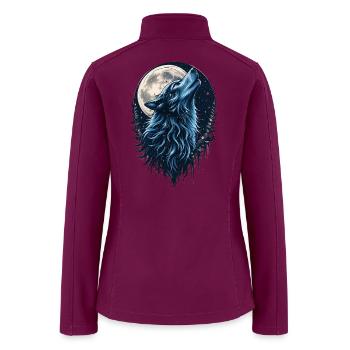 Moonlit Howl Blue Wolf Illustration - Women’s Soft Shell Jacket - raspberry - Back