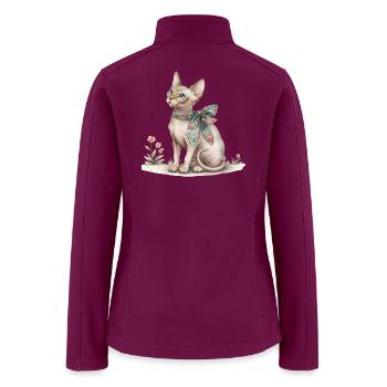 Cute Sphynx Kitty Cat Floral Bow Watercolor Art - Women’s Soft Shell Jacket - raspberry - Back