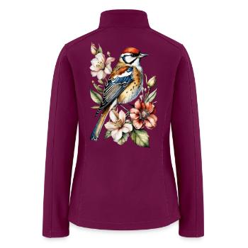 Vivid Blue Tit Amid Floral Bouquets - Women’s Soft Shell Jacket - raspberry - Back