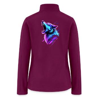 Neon Howling Wolf - Synthwave Streetwear Art - Women’s Soft Shell Jacket - raspberry - Back