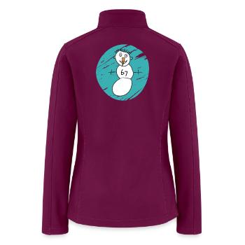 Whimsical Snowman on Cyan Swirl - Women’s Soft Shell Jacket - raspberry - Back