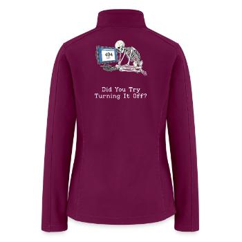 "404 Error" Skeleton Tech Support Illustration Art - Women’s Soft Shell Jacket - raspberry - Back